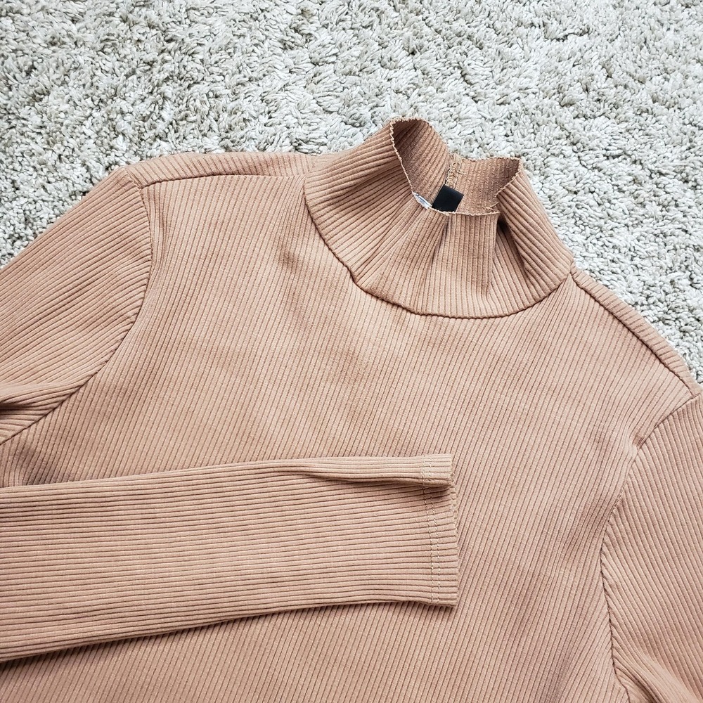 Lulus Dress Womens Medium Beige Bodycon Sweater Dress Knee Length Mock Neck